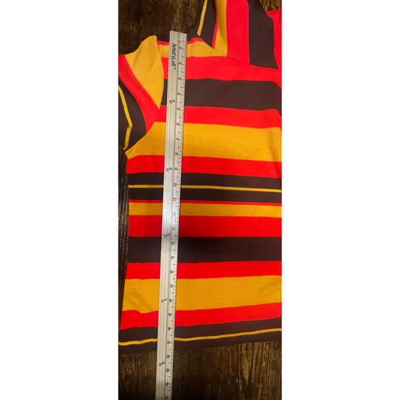 Vintage 70's Striped Long Sleeve Knit Mock Neck Top Orange Brown Medium - Picture 8 of 9